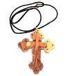 Large, heavy and thick Orthodox or Eastern olive wood 2 Layers 3 bar Cross 8.6 x 6.5 cm with 60 cm Cord