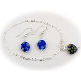 925 Sterling Silver Murano Millefiori Glass Blue Heart Charm BRACELET Earrings
