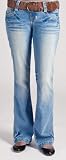 Wallflower Junior Plus Size 5 Pocket Flare Jeans with Heavy Stitch Detail in Light Denim