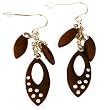 Sterling Silver Rhodium Plated CZ Diamonds Brown Wood Resin Dangle Earrings