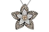 1 Carat Chocolate and White Diamond 14K White Gold Flower Pendant w/Chain