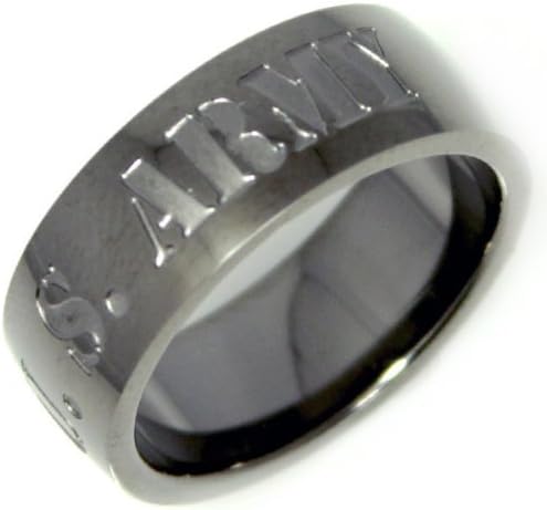 Stainless Steel Men or Womens Band Ring with Gunmetal Color "US Army" Inscribed Size 11