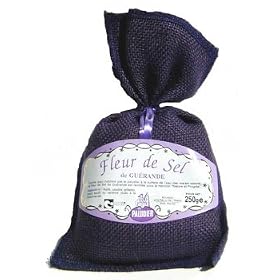Fleur De Sel Sea Salt From Guerande, Brittany France Purple burlap Bag 8 Oz