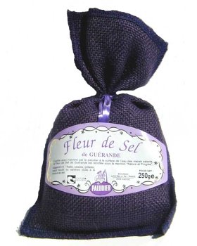 Fleur De Sel Sea Salt From Guerande, Brittany France Purple burlap Bag 8 Oz by Le Paludier