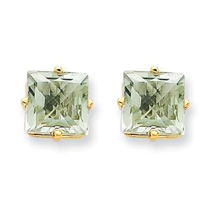 14k 7mm Square Green Amythest Earrings