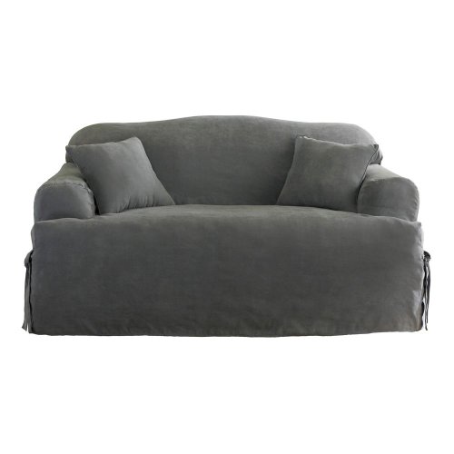 Soft Suede T-Cushion Loveseat Slipcover - Smoke Blue