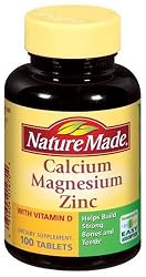 Nature Made Calcium, Magnesium, and Zinc with Vitamin D, With D-3 100 Tablets (Pack of 3)