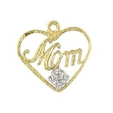 14K Yellow Gold Heart Shape Mom W/Diamond Charm