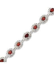 Sterling Silver Garnet Filigree Bracelet - 7 Inch
