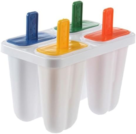 Tinksky 4-Cell Reusable DIY Frozen Ice Cream Pop Molds Ice Lolly Popsicle Makers (White)