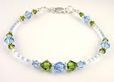 Aquamarine - March Swarovski Crystal Birthstone Beaded Bracelets in Sterling Silver