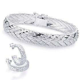 Italian Sterling Silver Chevron Bracelet & Earrings Set
