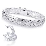  : Italian Sterling Silver Chevron Bracelet & Earrings Set