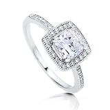 Sterling Silver 925 Cushion Cut Cubic Zirconia Right Hand Halo Ring - Nickel Free Engagement Wedding Ring