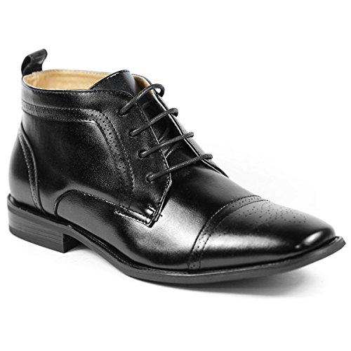 Ferro Aldo MFA-806005A Black Mens Lace up Perforated Dress Ankle Boots Shoes w/ Leather Lining