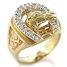 Bague homme Chevalière Elvis tête de cheval - Plaqué Or jaune 585/1000 - Oxyde de zirconium
