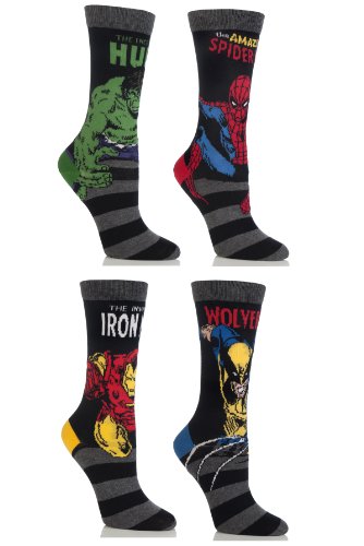 SockShop Kid's 4 Pair Marvel Comics Mix Hulk, Spiderman, Ironman & Wolverine Socks