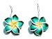 Green and Yellow Clay Hibiscus Style Flowers Dangle Earrings on 925 Silver French Wire Hooks 1"