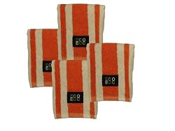Cotton Dish Cloths (Mandarin Orange with Natural Rugby Stripe, 4-Pack)