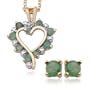 18k Yellow Gold Plated Sterling Silver Genuine Emerald and Diamond Accent Heart Pendant, 18" and Earring Set