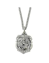 Highest Quality St. Saint Michael Shield Sterling Silver Medal Pendant Necklace, Patron of Police Officers and Soldiers Jewelry w/Chain 18" Length Gift Boxed.