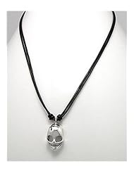 Black Skull Leather Necklace In 92.5 Sterling Silver