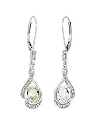 14K White Gold Natural Green Amethyst Lever Back Earrings, 1 7/16 inch long
