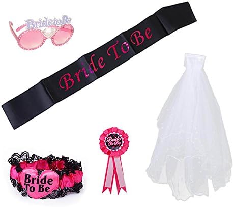 Bachelorette Party Set 5 Piece Bundle-Sash, Garter, Veil, Glasses, Badge