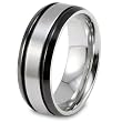Stainless Steel Ring With Black Plating and Brushed Finish Center