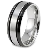 Stainless Steel Ring with Black Plating and Brushed Finish Center