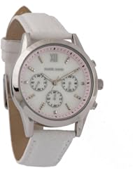 Daniel David Women`s DD12401 - Fashion Watch - White and Pink Touch Dial - White Genuine Leather Band