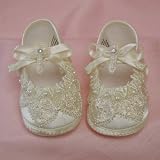 Gorgeous Antique Style Lace Ivory Christening Shoes  With Lace Cross - Size 0(0-3 months)