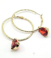 Sparkling Red Crystal Tear Drop Gold Hoop Earrings Fashion Jewelry