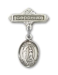 Sterling Silver Baby Badge with St. Zoe of Rome Charm and Godchild Badge Pin