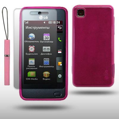 LG GD510 POP HOT PINK GEL COVER CASE WITH SCREEN PROTECTOR & PINK STYLUS BY CELLAPOD CASES