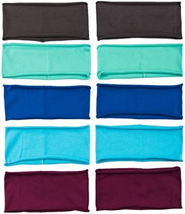 5 PACK: Single Layer Cotton Spandex 4.5" Raw Edge Sports & Yoga Headband (One Size, 10PK:Plum/Royal/Aqua/Mint/Char)