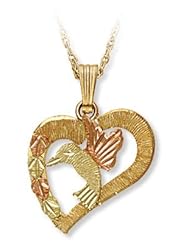 Landstroms Black Hills Gold Hummingbird Heart Pendant Necklace - 03535