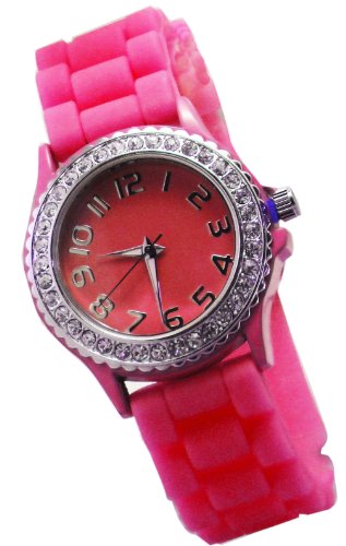 Unisex Silicone Ceramic Crystal Watch – Hot Flourescent Pink Band & Face Sandra Bullock Blind Side Watch