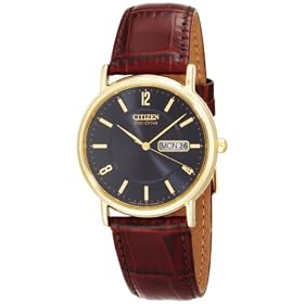 Citizen Men's BM8242-08E Eco-Drive Gold-Tone Leather Watch