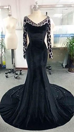 AIJIAYI Women's Long Sleeve Mermaid Evening Dresses Long Velvet Prom Dress Black US Size 12
