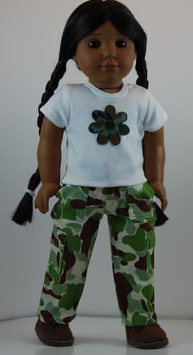 Camouflage Flower Pants Outfit includes Ankle Boots and fits 18 inch American Girl Dolls.