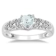 Sterling Silver Aquamarine and Diamond Heart Ring (0.05 cttw, G-H Color, I2-I3 Clarity)