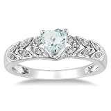 Sterling Silver Aquamarine and Sterling Silver Aquamarine and Diamond Heart Ring (0.05 cttw, G-H Color, I2-I3 Clarity)