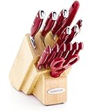 Farberware 15-Piece Professional Forged Triple Rivet Cutlery Set (Red with Natural Block)