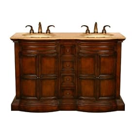 55 Bathroom Furniture Travertine Top Double Sink Vanity Cabinet 149T by HF Gallery