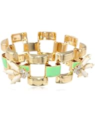 Mint Green Enamel Chain Resin and Rhinestone Accents Link Bracelet, 6.5"
