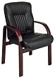 Leather Visitors Chair With Cherry Finish Wood And Arms By Office Star