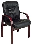 Leather Visitors Chair With Cherry Finish Wood And Arms By Office Star