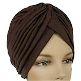 BROWN RADIANT PLEATED TURBAN HAT HEAD COVER SUN CAP