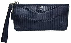 Coach Madison Gatherered Leather Zip Clutch Wristlet Bag 45929 Midnight Blue